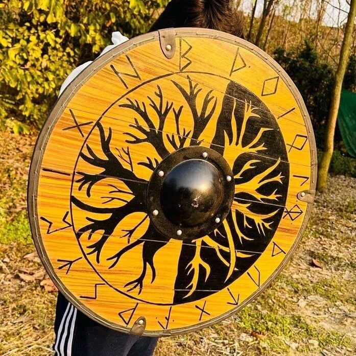Viking Wooden Shield | 22-Inch Yggdrasil Tree Design - Image 3