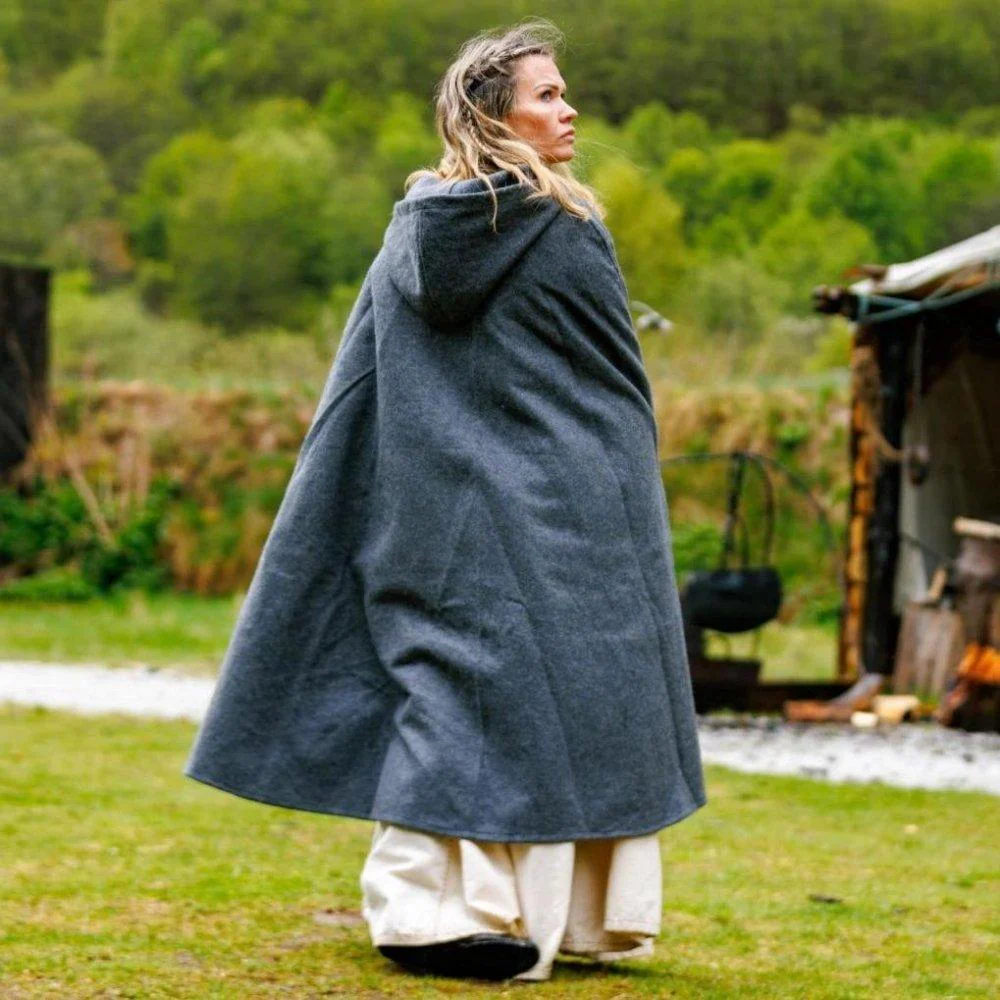 Viking Wool Cloak with Long Buttons | Short Hood - Image 2