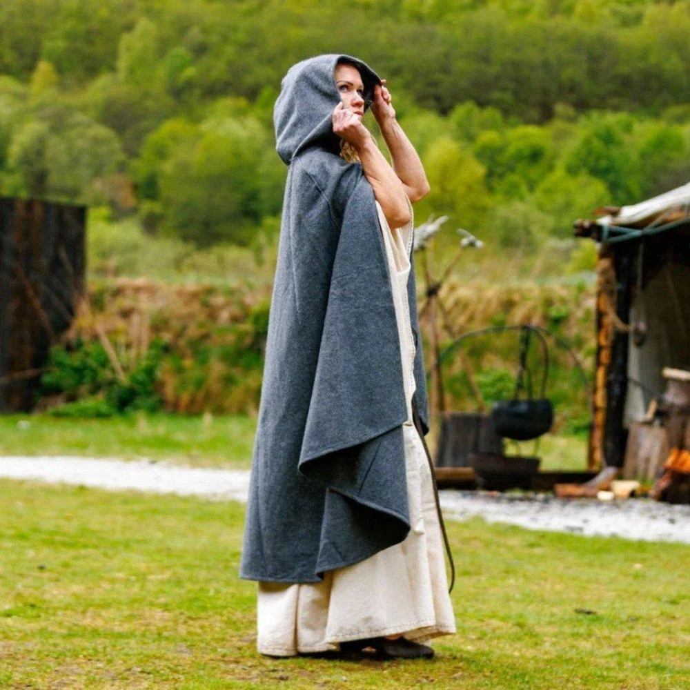 Viking Wool Cloak with Long Buttons | Short Hood - Image 3