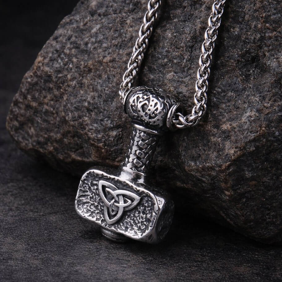 Bold Triquetra Warhammer Thor's Hammer Mjolnir Pendant Necklace