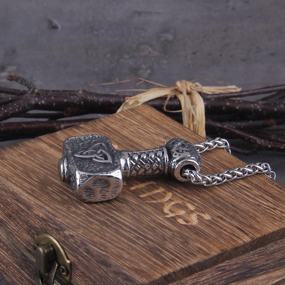 Bold Triquetra Warhammer Thor's Hammer Mjolnir Pendant Necklace - Image 2