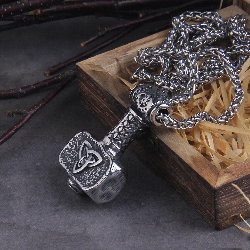 Bold Triquetra Warhammer Thor's Hammer Mjolnir Pendant Necklace - Image 3