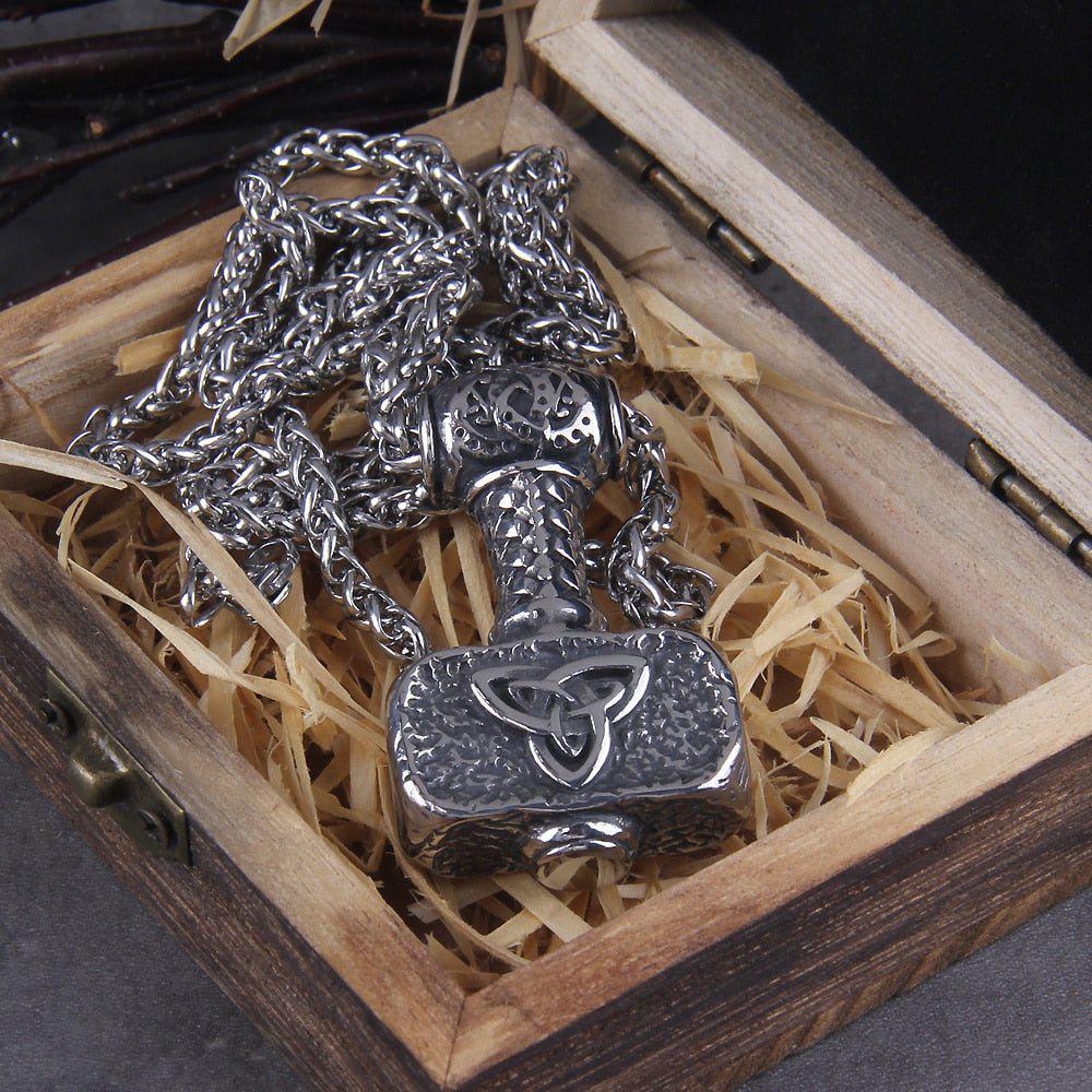 Bold Triquetra Warhammer Thor's Hammer Mjolnir Pendant Necklace - Image 4