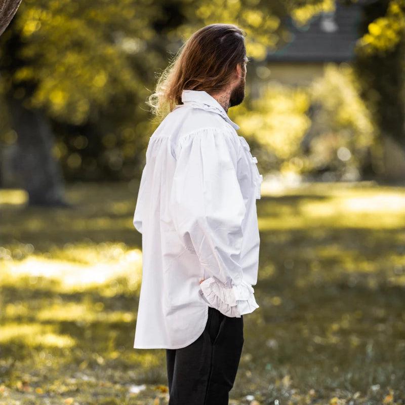 White Cotton Long Sleeve Period Shirt | Ruffled Neckline & Wrists - Image 4