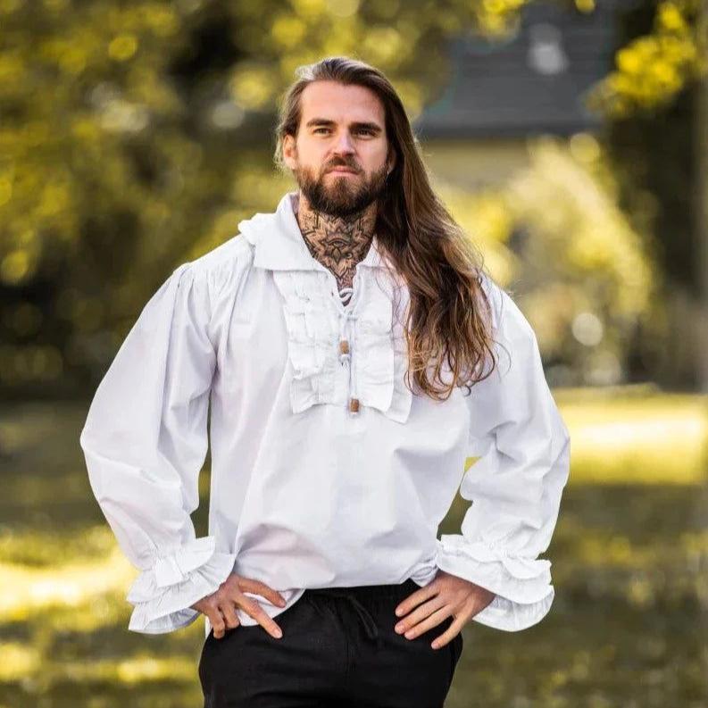 White Cotton Long Sleeve Period Shirt | Ruffled Neckline & Wrists - Image 5