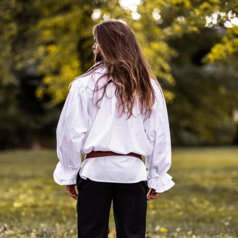 White Cotton Long Sleeve Period Shirt | Ruffled Neckline & Wrists - Image 6