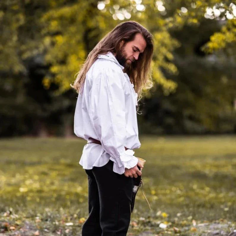 White Cotton Long Sleeve Period Shirt | Ruffled Neckline & Wrists - Image 7