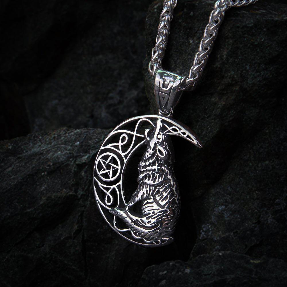 Howling Wolf & Moon Amulet Viking Knotwork Necklace | Handcrafted