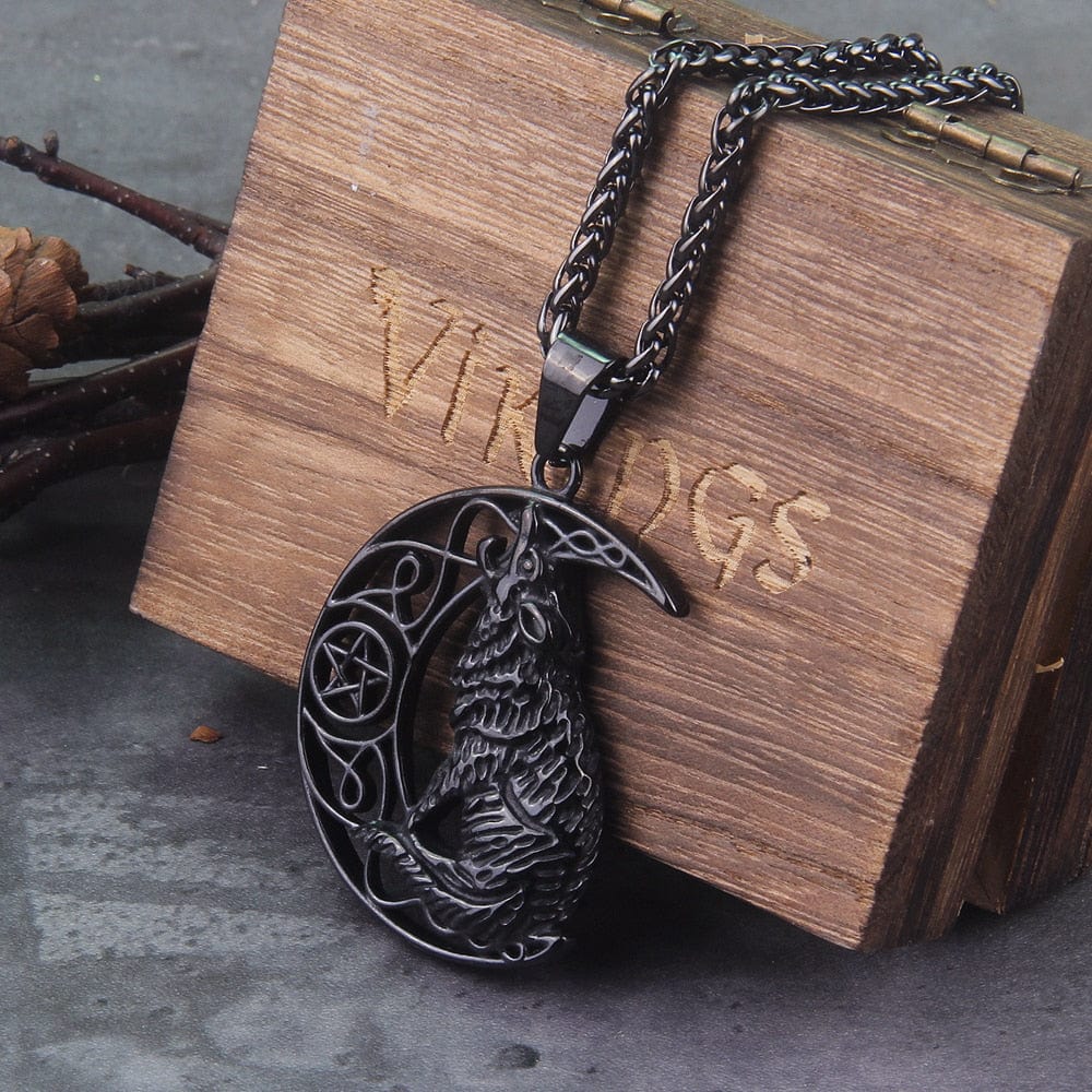 Howling Wolf & Moon Amulet Viking Knotwork Necklace | Handcrafted - Image 3