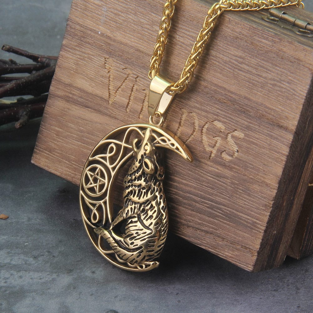 Howling Wolf & Moon Amulet Viking Knotwork Necklace | Handcrafted - Image 4
