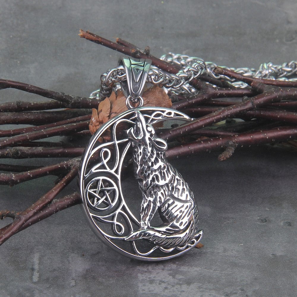 Howling Wolf & Moon Amulet Viking Knotwork Necklace | Handcrafted - Image 5