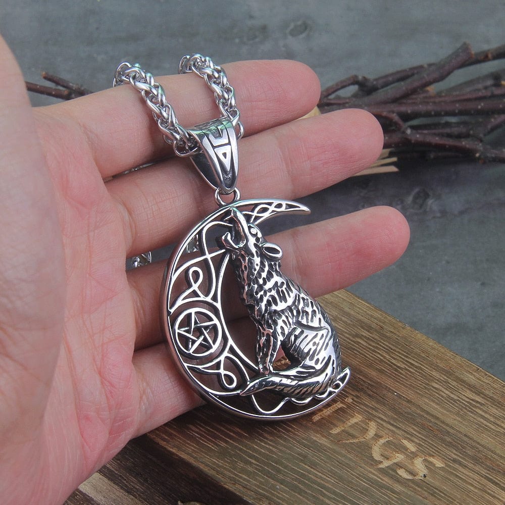 Howling Wolf & Moon Amulet Viking Knotwork Necklace | Handcrafted - Image 6