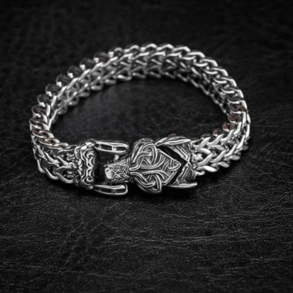 Fenrir Sun-Eater Wolf of Ragnarok Bracelet | Viking Steel Jewelry - Image 3