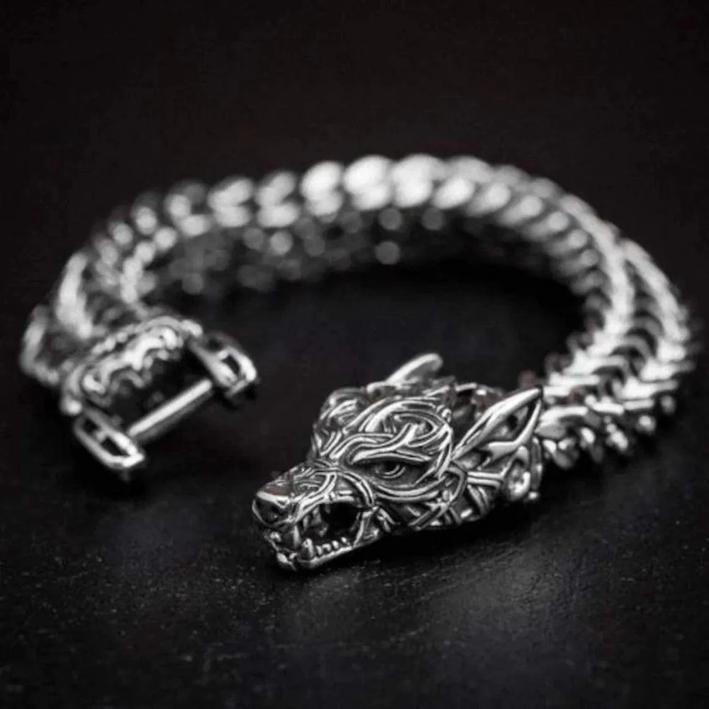 Fenrir Sun-Eater Wolf of Ragnarok Bracelet | Viking Steel Jewelry - Image 5