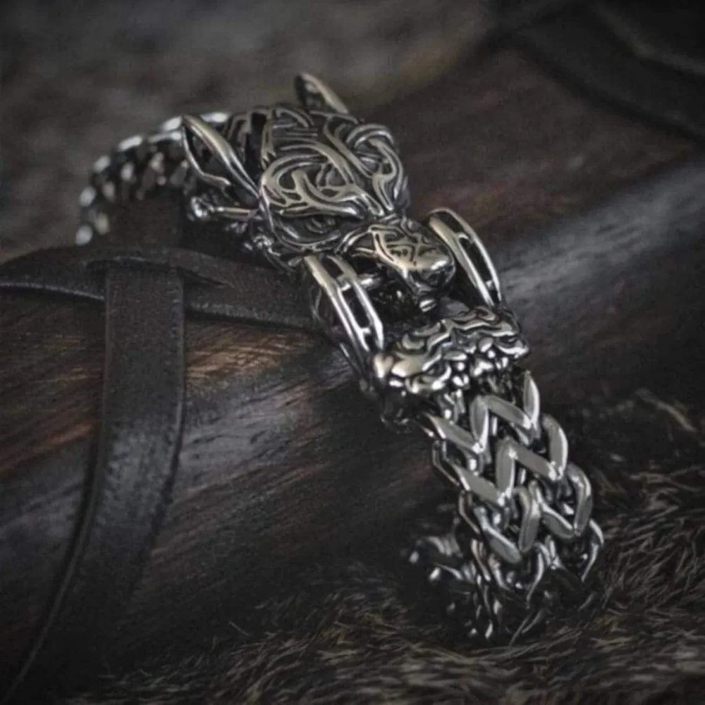 Fenrir Sun-Eater Wolf of Ragnarok Bracelet | Viking Steel Jewelry - Image 7