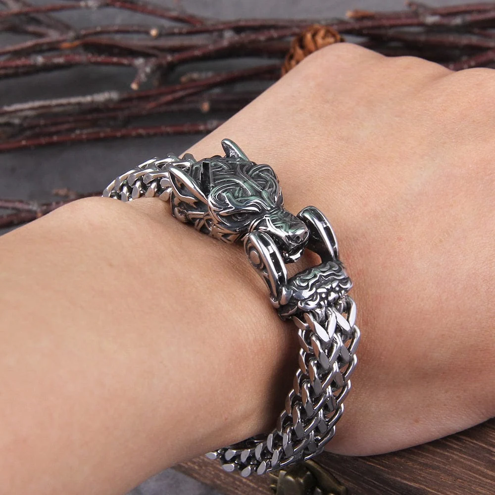 Fenrir Sun-Eater Wolf of Ragnarok Bracelet | Viking Steel Jewelry - Image 8