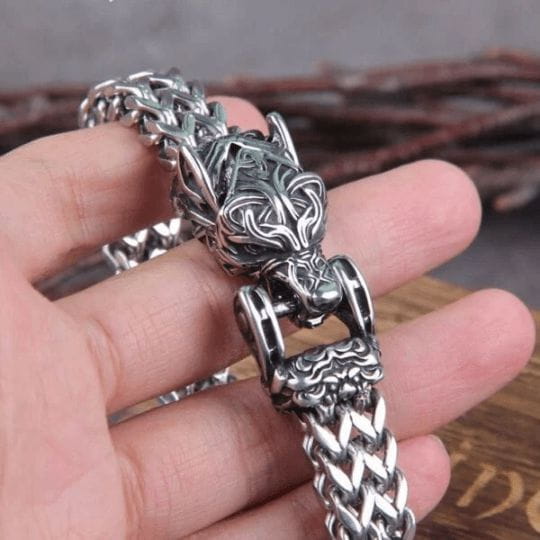 Fenrir Sun-Eater Wolf of Ragnarok Bracelet | Viking Steel Jewelry - Image 9