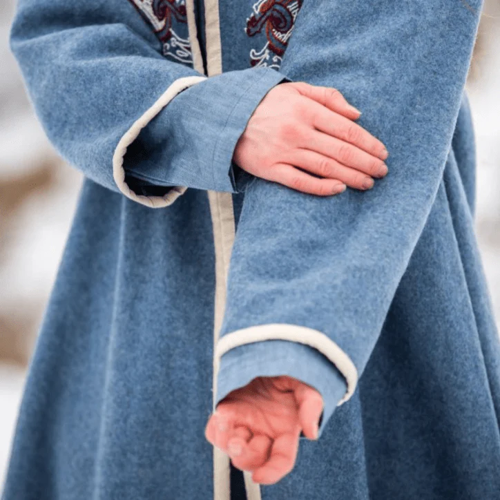 Women's Blue Wool Viking-Inspired Coat | Urnes Embroidery - Image 4