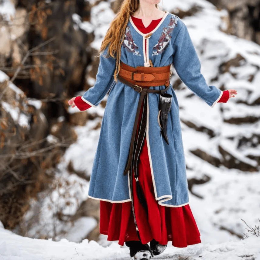 Women's Blue Wool Viking-Inspired Coat | Urnes Embroidery - Image 6