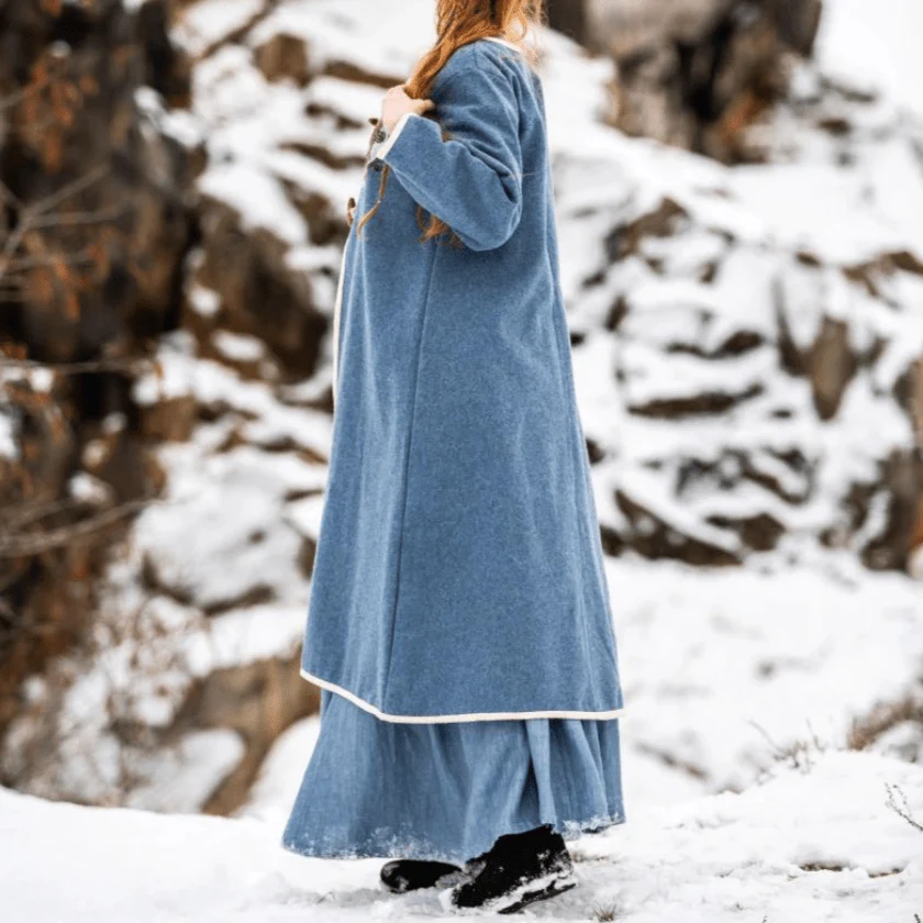 Women's Blue Wool Viking-Inspired Coat | Urnes Embroidery - Image 7