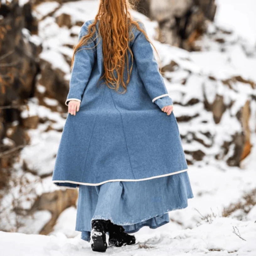 Women's Blue Wool Viking-Inspired Coat | Urnes Embroidery - Image 9