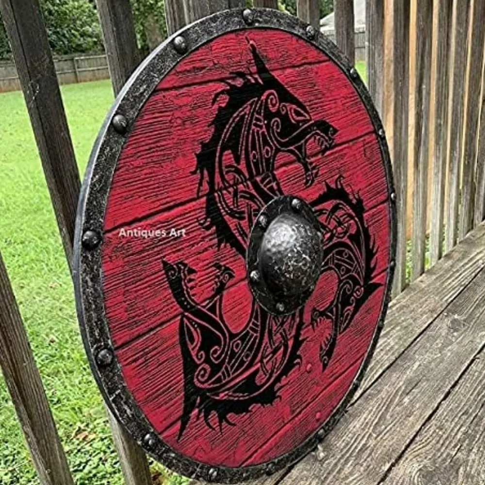 Wooden Warrior of Fenrir Viking Shield 24" - Image 3