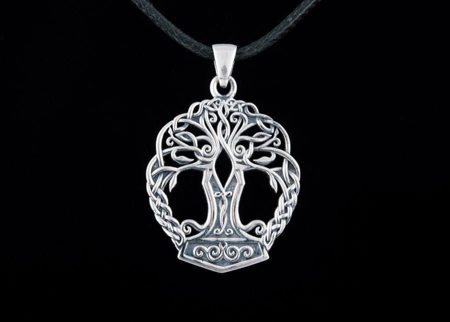 Handmade Yggdrasil & Mjolnir Viking Pendant | Sterling Silver - Image 3