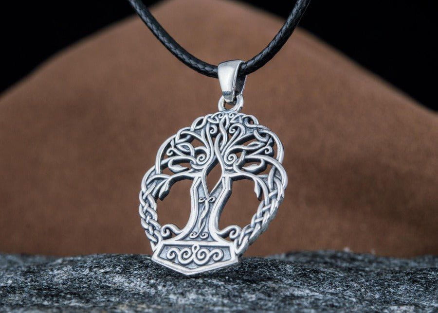 Handmade Yggdrasil & Mjolnir Viking Pendant | Sterling Silver - Image 4