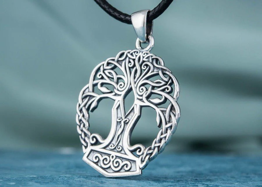 Handmade Yggdrasil & Mjolnir Viking Pendant | Sterling Silver - Image 5