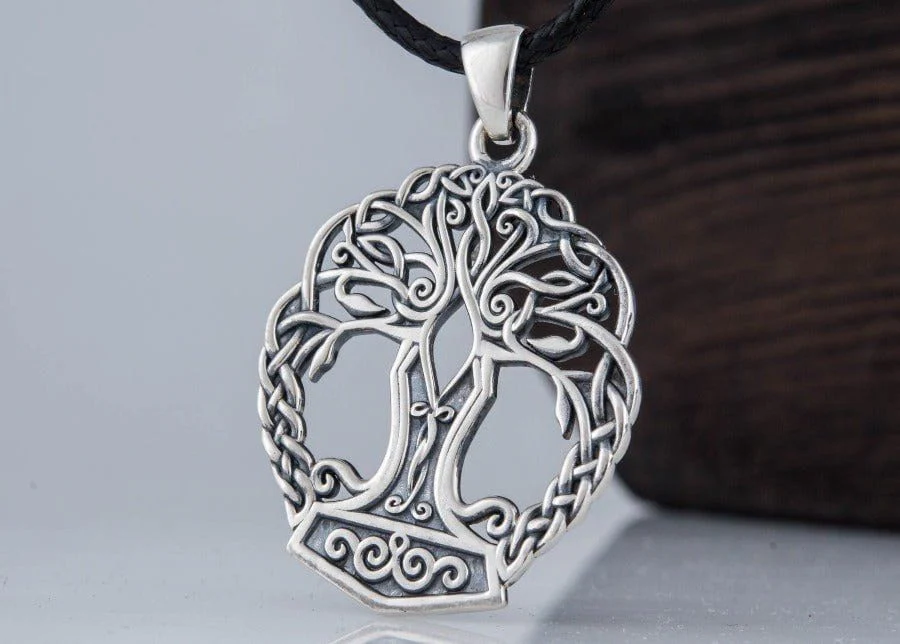 Handmade Yggdrasil & Mjolnir Viking Pendant | Sterling Silver - Image 6