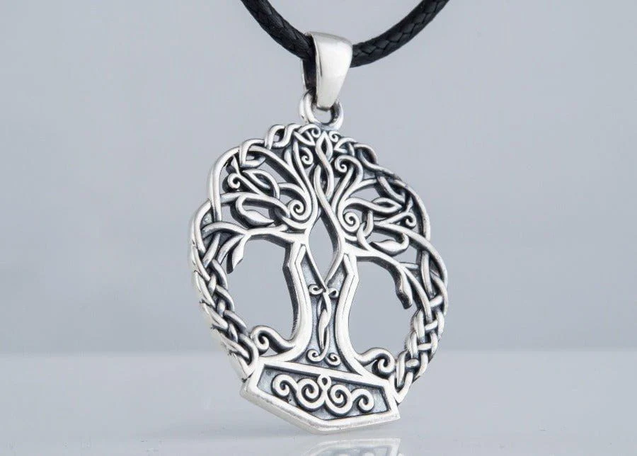 Handmade Yggdrasil & Mjolnir Viking Pendant | Sterling Silver - Image 7